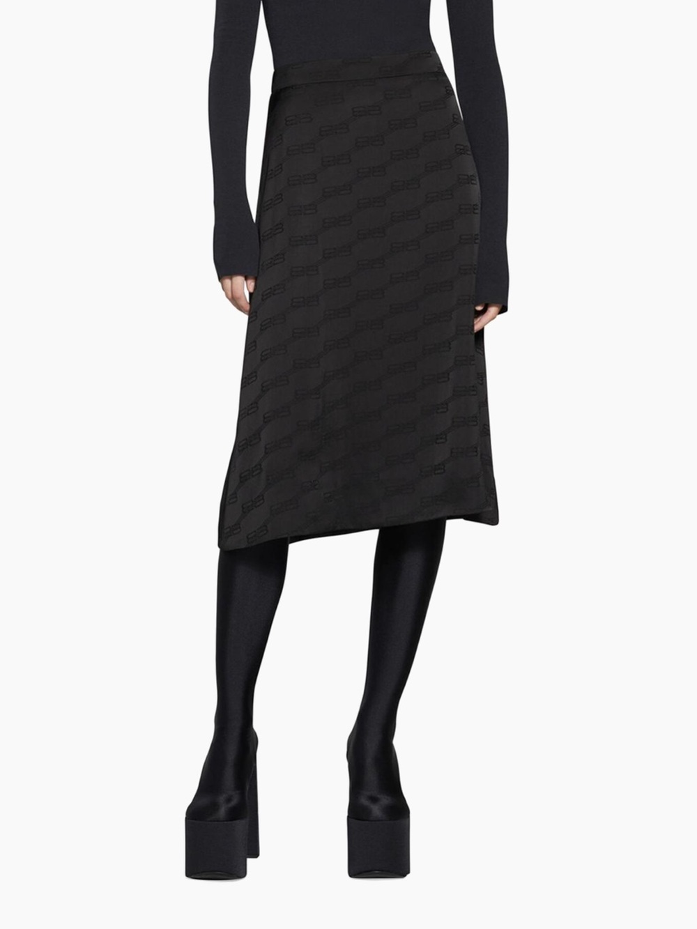 Sleek Black Midi Skirt with Subtle Jacquard Texture - Picture 4 of 5
